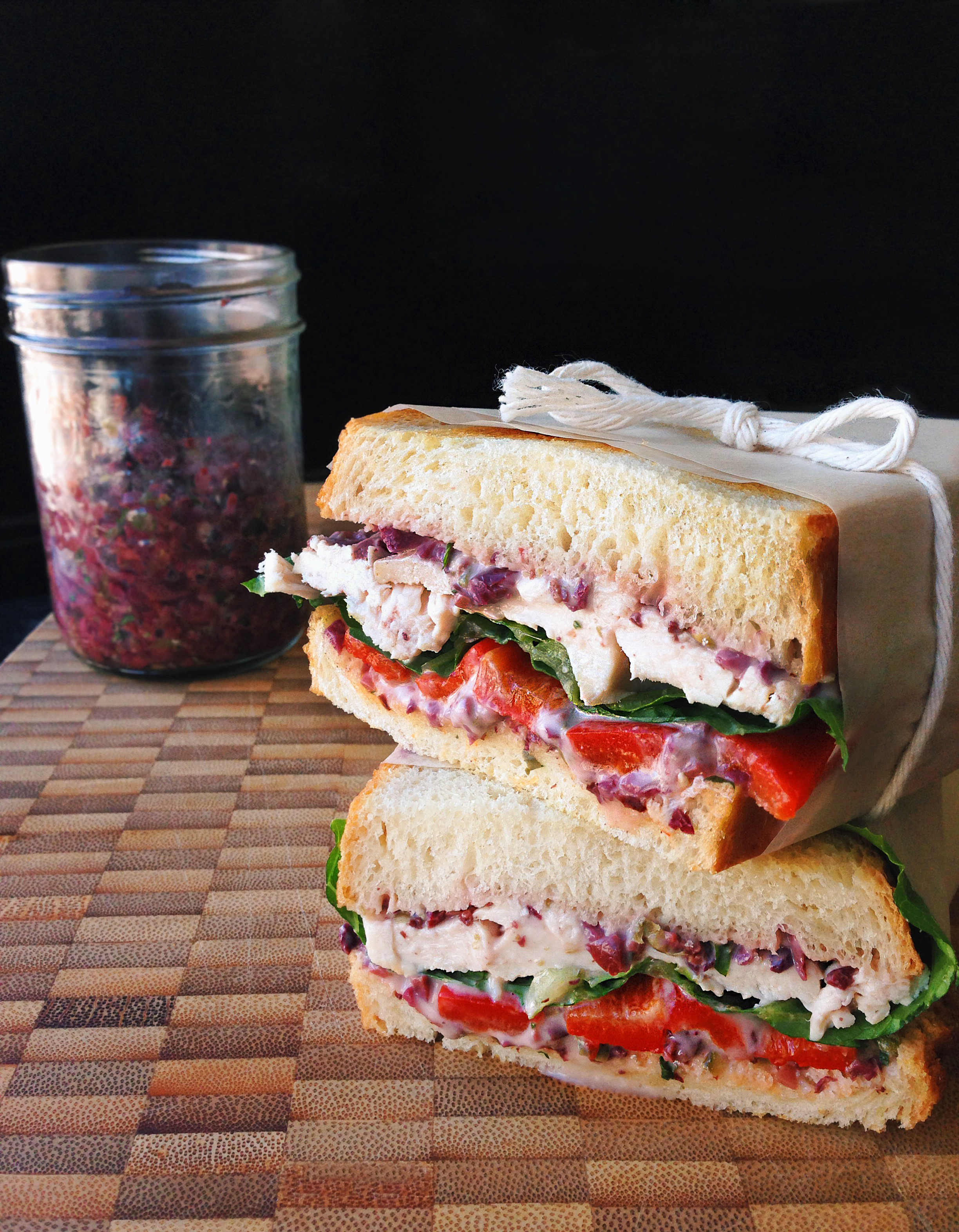 Chicken and Roasted Red Pepper Sandwich with Tapenade Mayonnaise