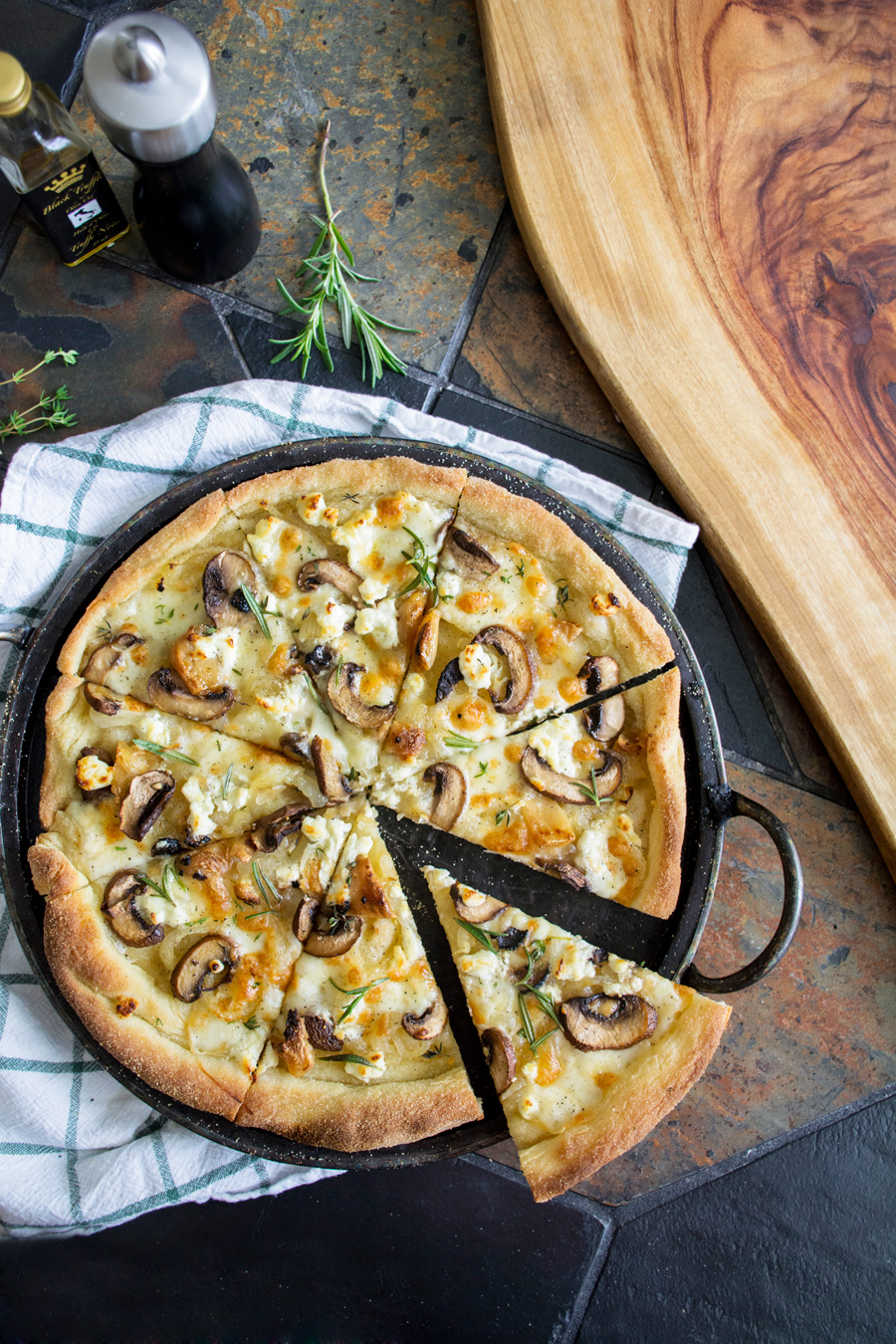 Mushroom Pizza Bianco with Truffle Oil & Fresh Herbs